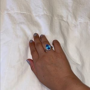 Blue topaz diamond ring 14 k 1/3 diamonds